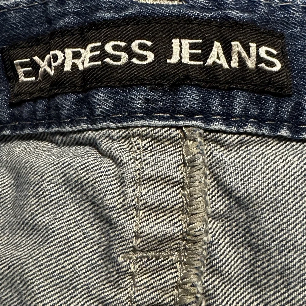 Express Blake Loose Fit Boot Cut Mens Jeans 38x34 Blue Distressed Denim